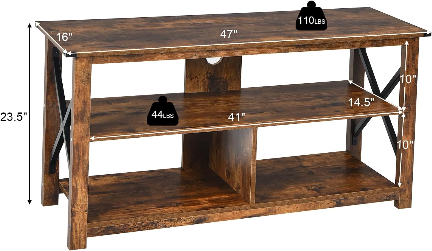 Tangkula Wood TV Stand with Open Shelves and X-Shaped Frame, 3 Tier Entertainment Center for 55-Inch TV, Farmhouse TV Console Table, Open TV Stands for Living Room Bedroom (Brown)