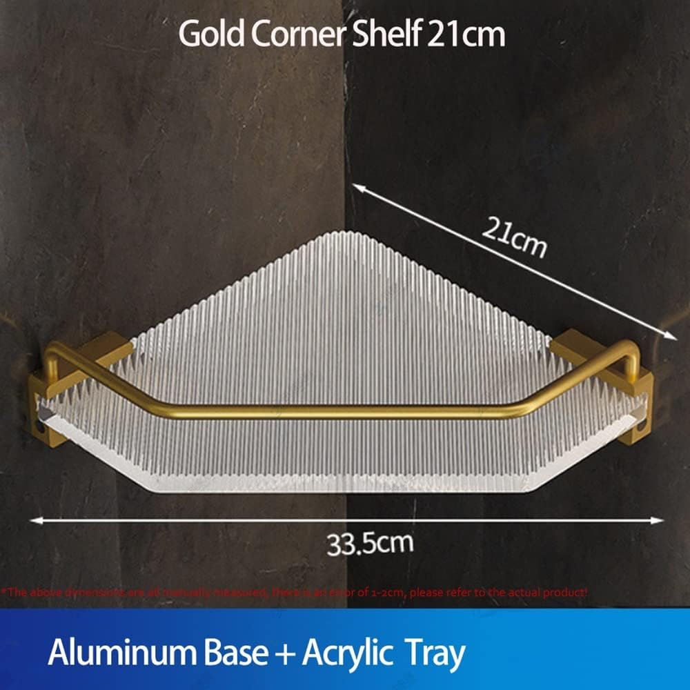 Corner Shower Caddy Corner Shelves, Cosmetics Holder Gold Aluminum Transparent Acrylic WC Accessories Wall Mount Bathroom Storage Shelf Shower Organizer