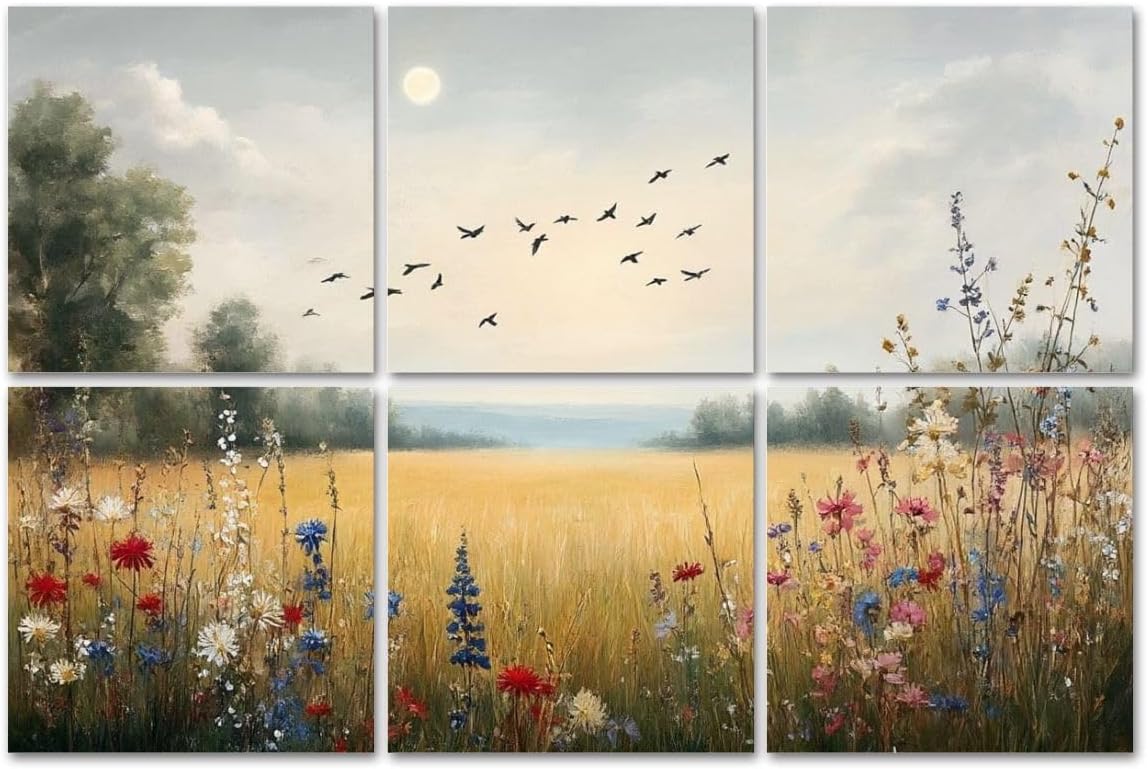 6 Pack Art Acoustic Panels Sound Absorbing Vintage Abstract Painting Rural Natural Landscape Farmhouse Aesthetic Decorative Soundproof Wall Panels Self Adhesive for Recording Studios Office 72