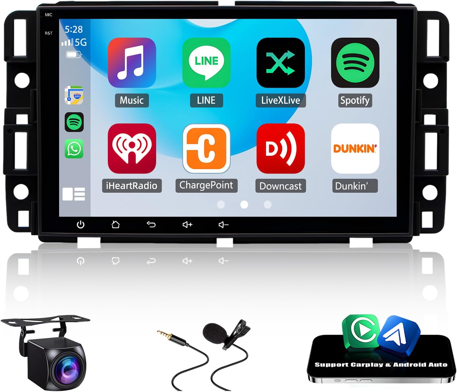 4+64G 8 inch Car Radio Stereo for Chevrolet Silverado GMC Sierra Yukon 2007-2013, Andriod 14 Double Din Touchscreen Car Radio 1080P with Carplay Andriod Auto WiFi GPS Bluetooth Backup Camera Mic