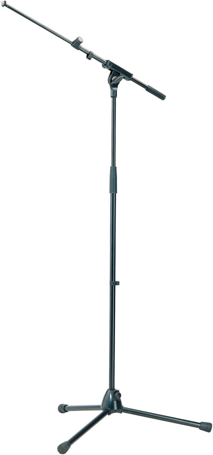 K&M König & Meyer 21075.500.55 Tripod Microphone Stand - Adjustable Telescoping 1-Piece Boom Arm - Professional Grade - Heavy Duty with Folding Leg Base - German Made - Black