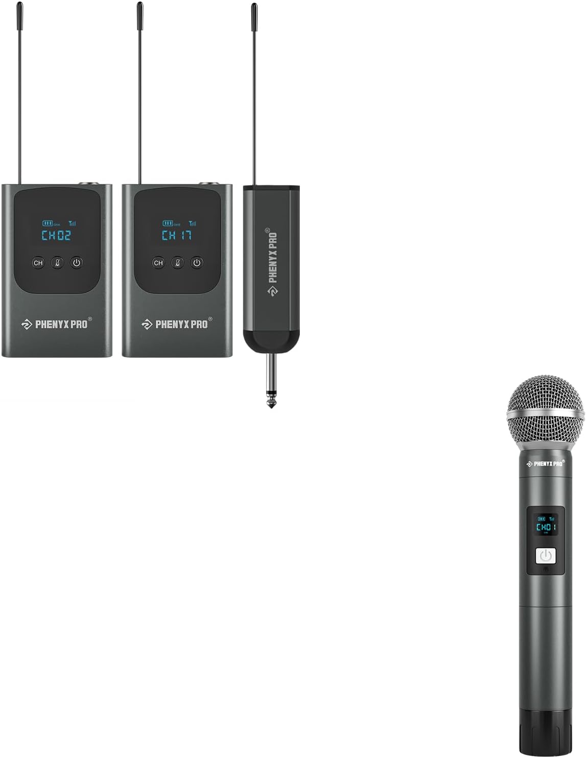 Phenyx Pro Dual Digital Wireless Microphone System PDP-2-2B Bunble with Handheld Microphone PWH-P-900