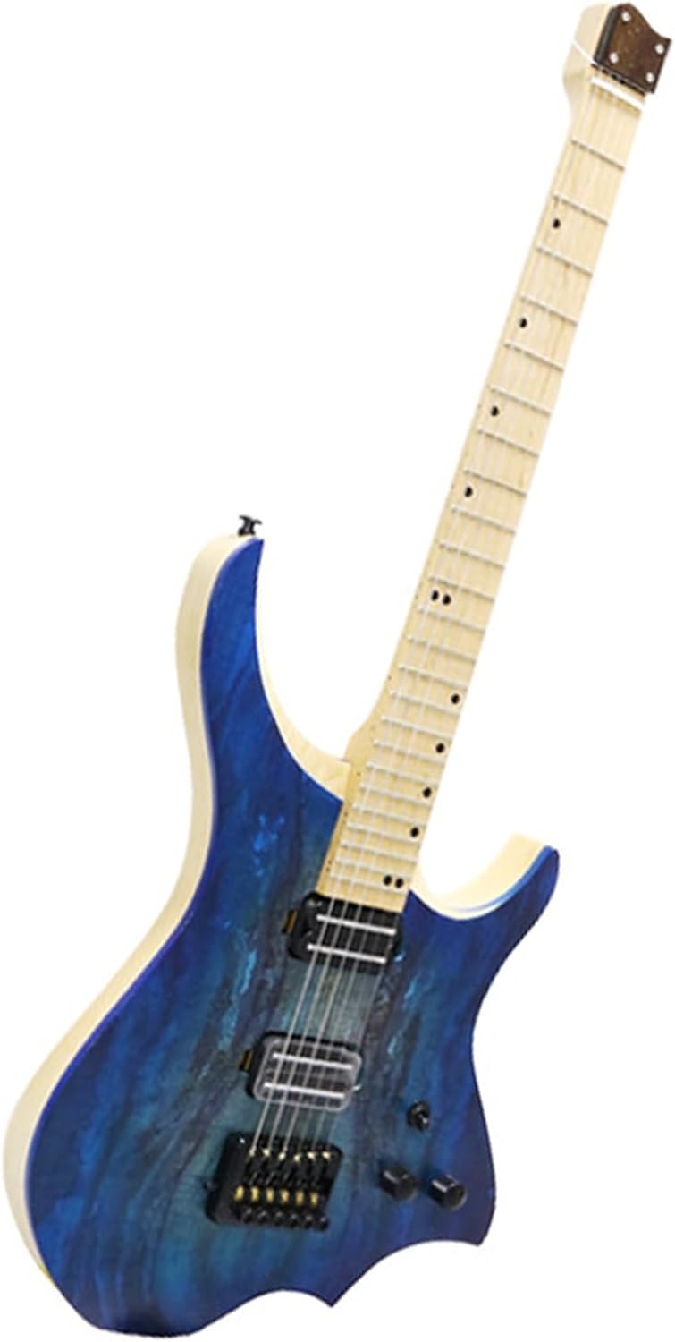 VENEKA Headless Electric Guitar 24-Fret Headless Electric Guitar Ash Wood Body Maple Fretboard with HH Pickups