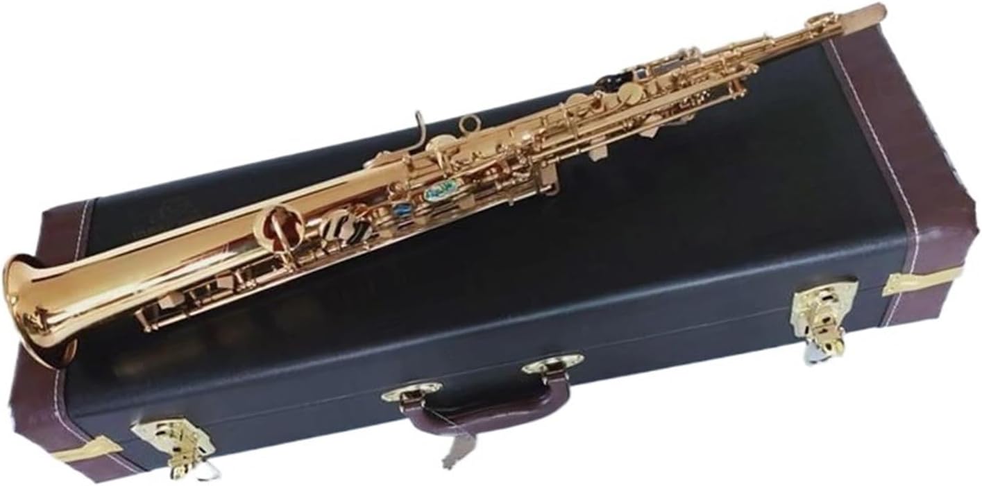 Professional Straight Saxophone Bb Brass Golden Key Woodwind Instrument With Accessories (Color : Leather Case)
