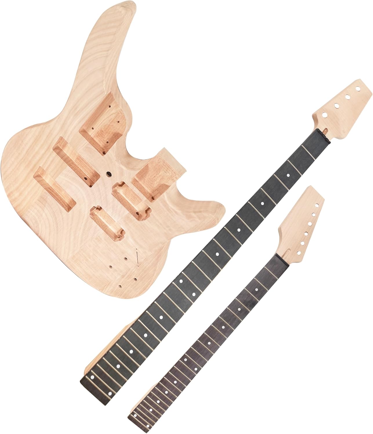 DIY Electric Guitarr and Bass Double Neck Kit 6 String and 4 String Guitarr Kits Right Handed with Mahogany Body and Neck Rosewood Fingerboard Chrome Hardware Build Your Own Guitarr and Bass.