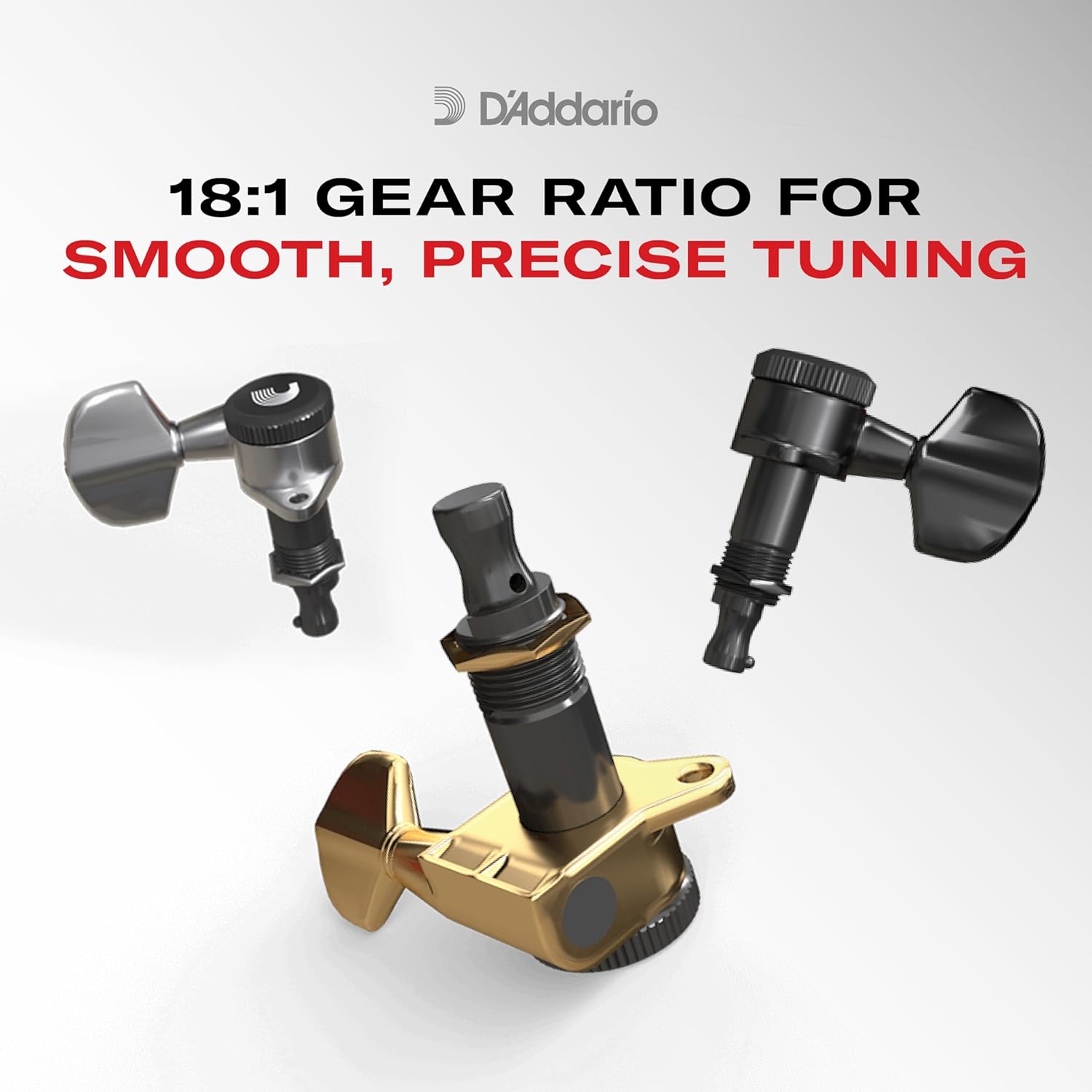 D'Addario Auto-Trim Tuning Machines - Locking Tuners for Guitars - 3+3 Setup, Chrome