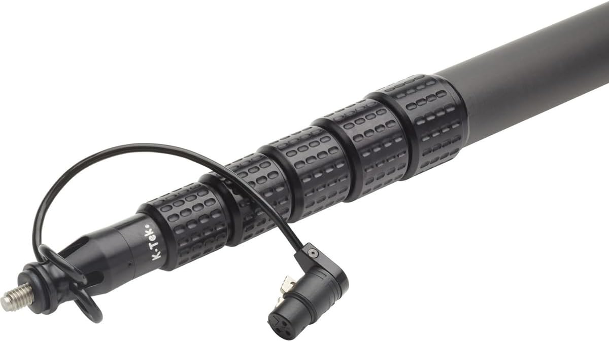 K-Tek KP12CCR 12' KlassicPro Graphite 6-Section Boompole with KPCK12 Internal XLR Coiled Cable and KPCCR Side Exit