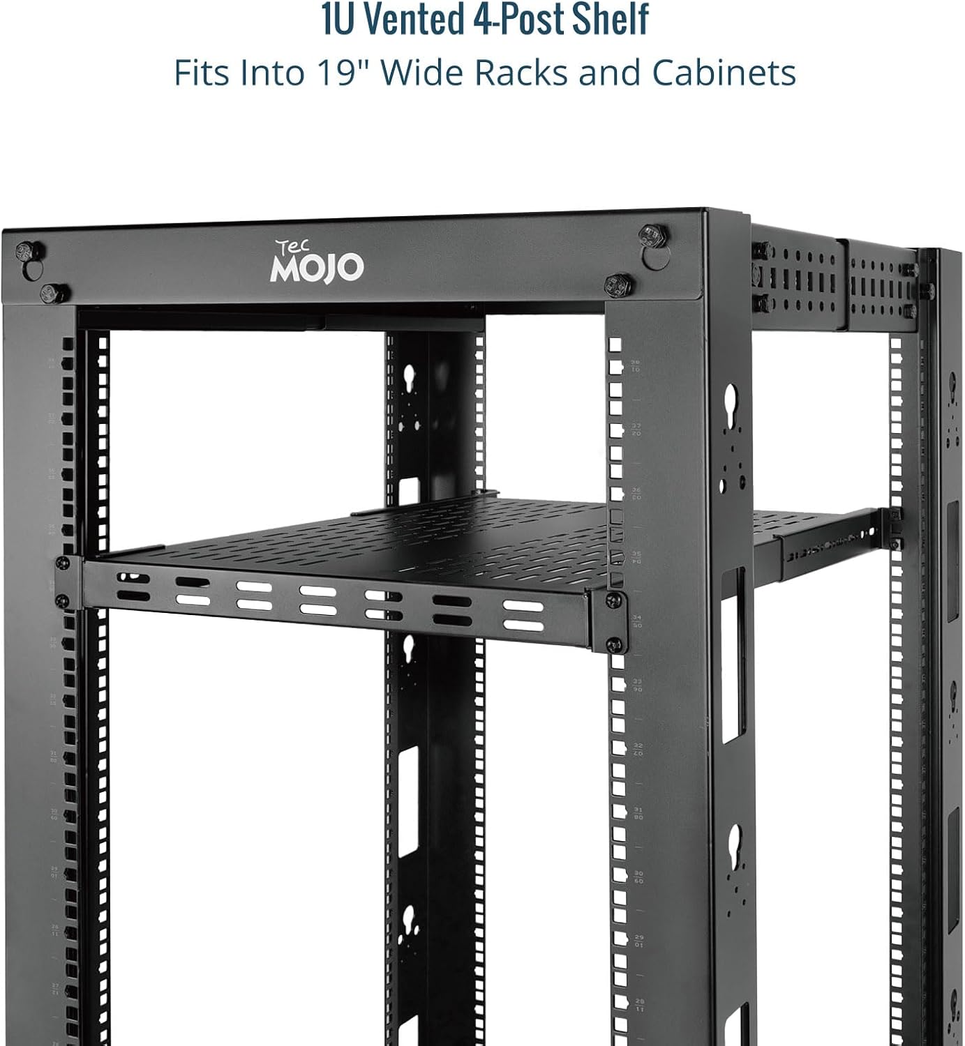Tecmojo 1U 4-Post Vented Server Rack Mount Shelf,21.7in Deep with Adjustable Depth 13.5-31.8 Inch,Supports to 242 lbs,Universal Tray for 19 Inch AV/Network Equipment Rack,Black