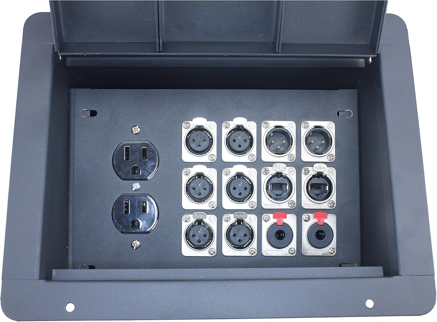 FBL12+AC Recessed Floor Box With 6 XLR Female, 2 XLR Male, 2 Ethernet, 2 TRS + Duplex AC (Pre-wired: 50' Wires)