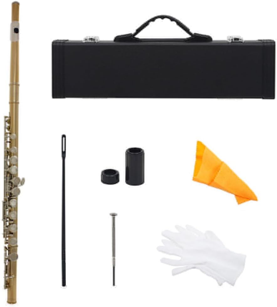 Flute 16 Holes C Key Flute Western Concert Cupronickel Red Transverse Flute Woodwind Instrument with Case Flutes Musical Instruments (Color : Gold)