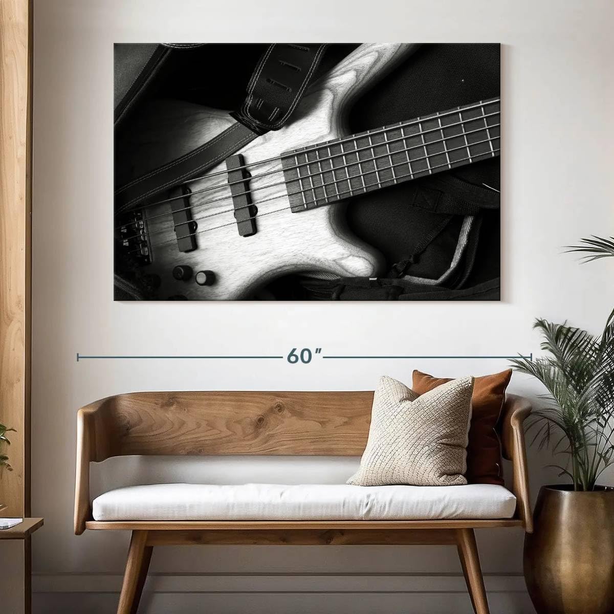 ElephantStock - Monochromatic Bass Guitar Wall Art - Horizontal Canvas Wall Art - Living Room Wall Decor - Photography Music Canvas Art - Black And Gray Decor - 51