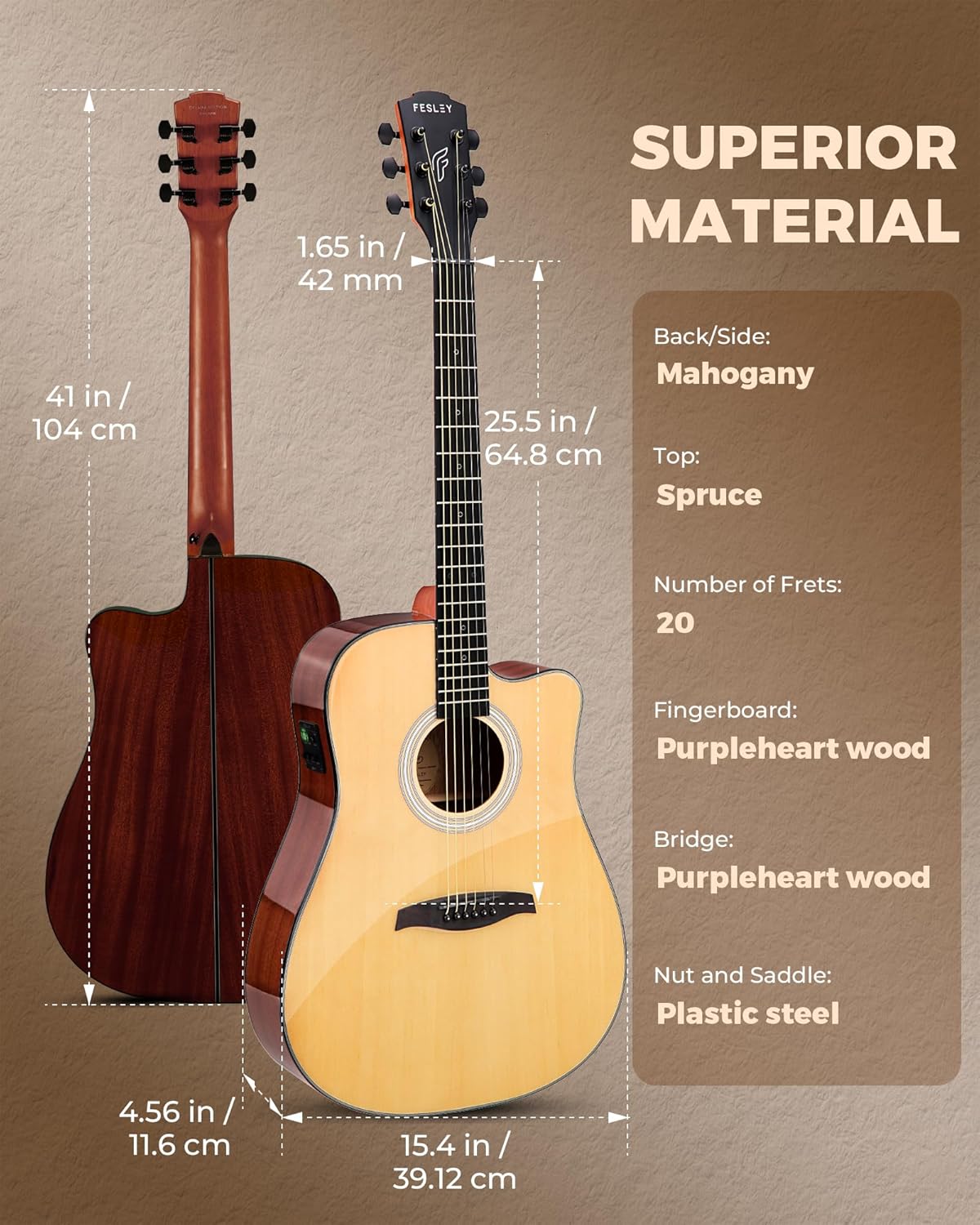 Acoustic Electric Guitar Kit: 41 Inch Full Size 6 String Cutaway Acoustic Guitar for Beginner Adults, Guitarra Electroacústica with Steel String, Built-in EQ, Gig Bag, Capo, Strap, Picks