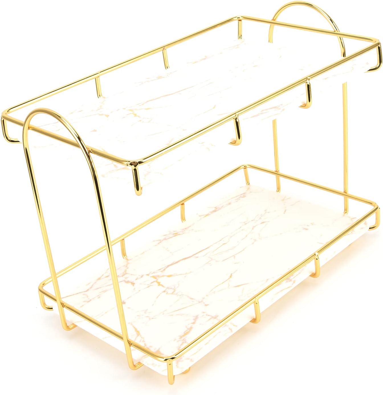 Bathroom Shelf Wall Mounted, 2 Tiers Gold Bathroom Countertop Rack Metal Storage Shelf Bathroom Corner Shelf Bathroom Countertop Rack Bathroom Container for Home Hotel Gold