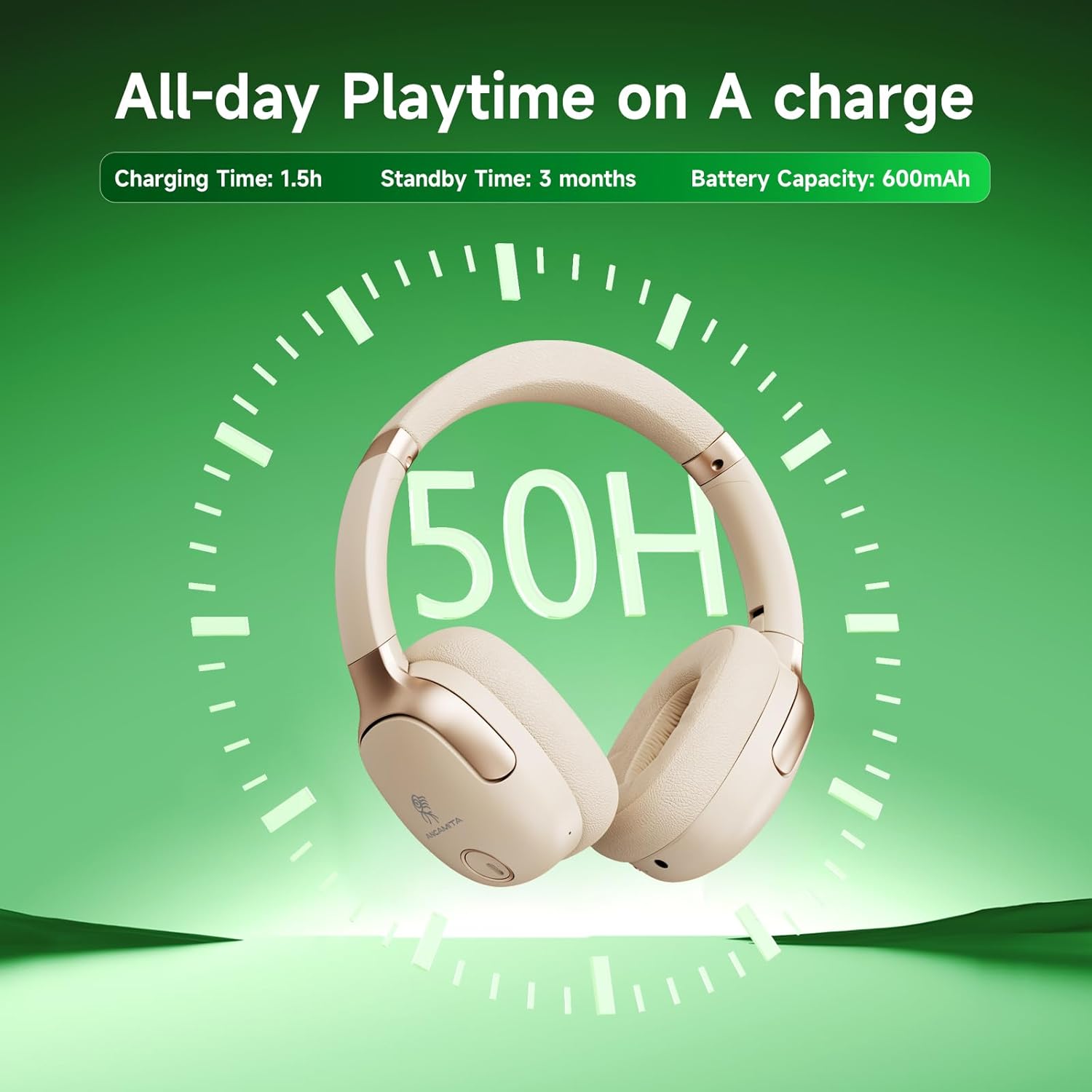 Wireless Hybrid Active Noise Cancelling Headphones, 50H Playtime Wireless Over Ear Headphones with Microphone, HiFi Deep Bass, Comfortable Foldable Earphones for Travel/Work (Off White)