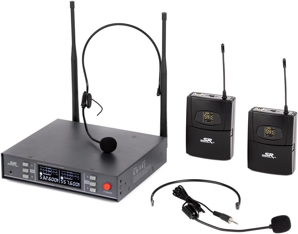 Monoprice 200-Channel UHF Dual Headset Wireless Microphones System - 100 Frequency Channels, 30MHz For Church Services, Business Meetings, or Karaoke Singing - Stage Right Series