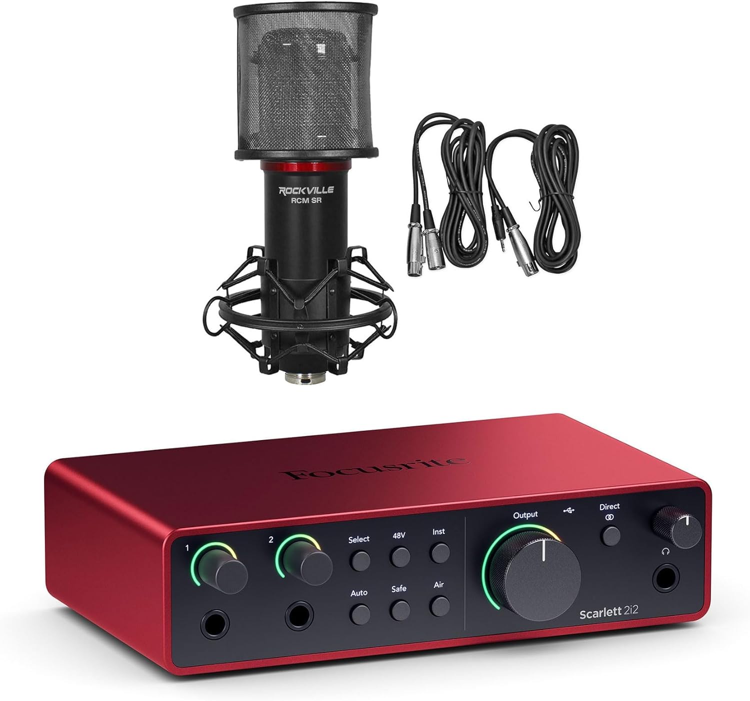 Audiosavings Bundle: Focusrite Scarlett 2i2 4th Gen Studio Recording USB Audio Interface+Software Bundle with Rockville RCM SR Studio/Recording Condenser Microphone Mic w/Samsung Capacitors (2 Items)