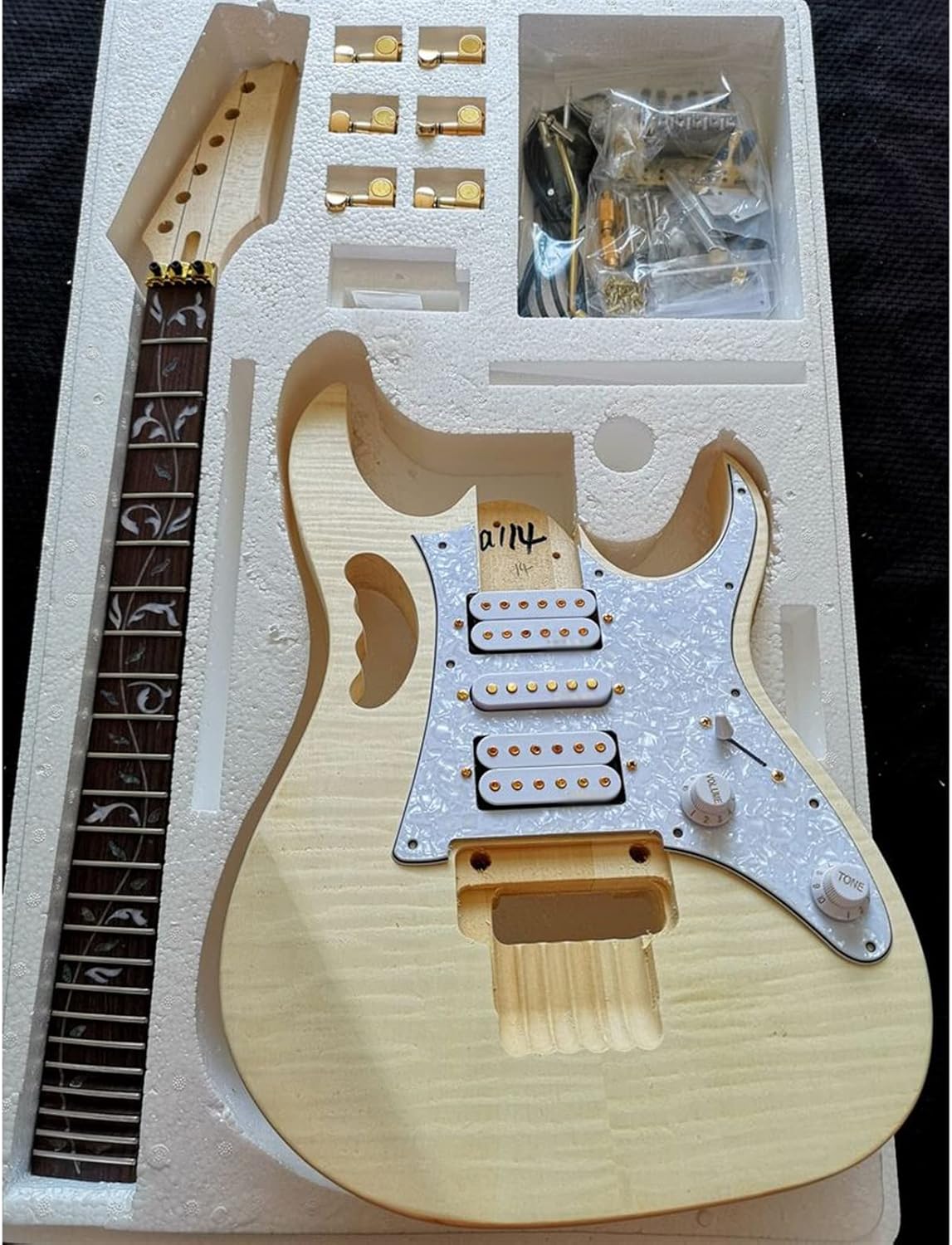 DIY Electric Guitar Kit Unfinished Electric Guitar Accessories Kit Basswood Body Rosewood Fingerboard Maple Neck Accessory Set