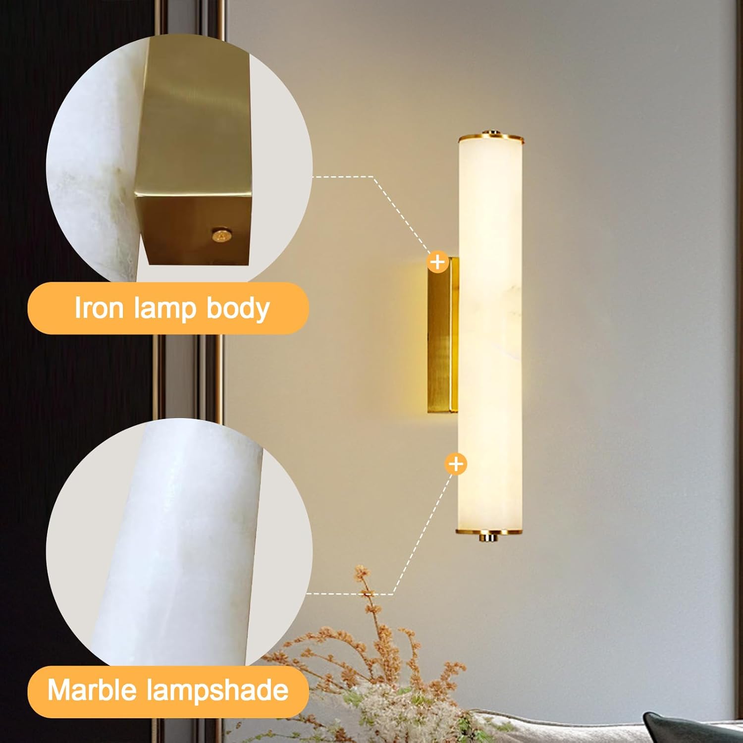 Gold Alabaster Wall Sconces, 15.7