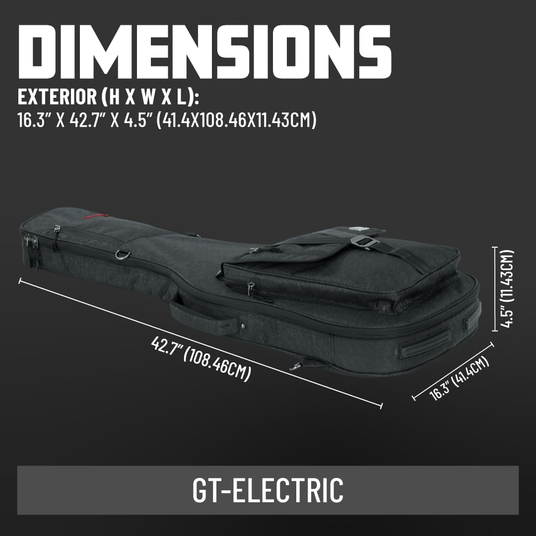 Gator Cases Transit Series Lightweight Electric Guitar Gig Bag with Back Pack Straps and Rubberized Base, Charcoal Black Exterior (GT-ELECTRIC-BLK)