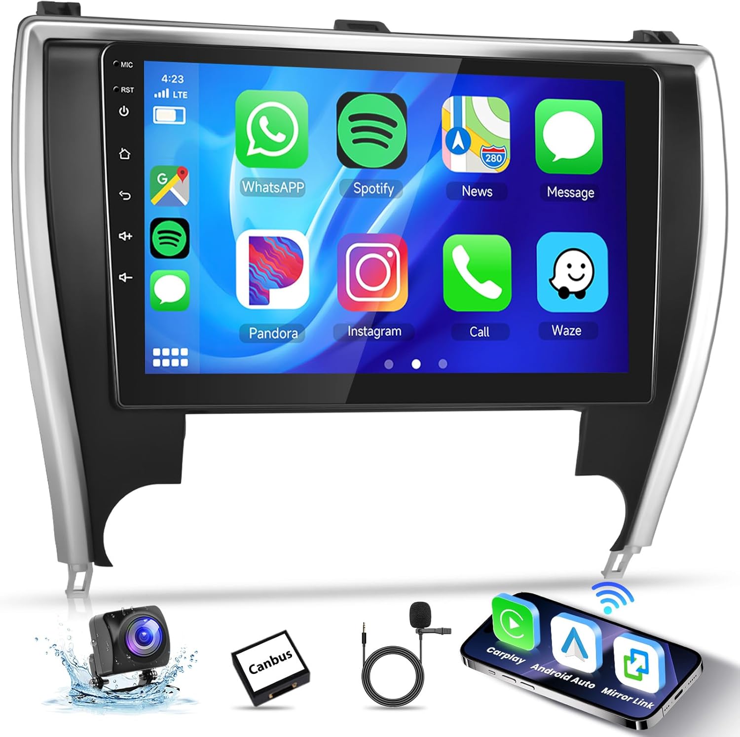 [2G+64G] 10.1 ''Car Radio for Toyota Camry 2015 2016 2017 with 1080p HD IPS Touchscreen Wireless Carplay Android Auto Android Car Stereo with Bluetooth/FM/GPS/WiFi/Mirror Link/Backup Camera/MIC