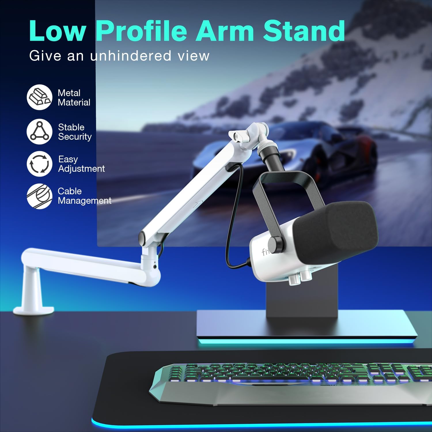 FIFINE XLR Condenser Microphone and Mic Boom Arm Kit,Recording Cardioid Studio Microphone with Metal Material,Sturdy Mic Arm Stand with Cable Management for Gaming Streaming Podcast(K669C+BM88W)