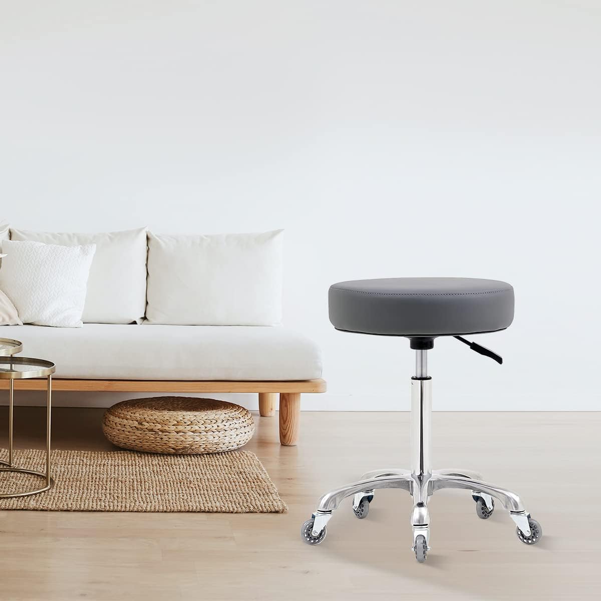 Rolling Stool with Wheels, Heavy Duty 400 lbs Stool for Shop Guitar Lab Tattoo Workbench Medical, Adjustable Swivel Chair (Grey)