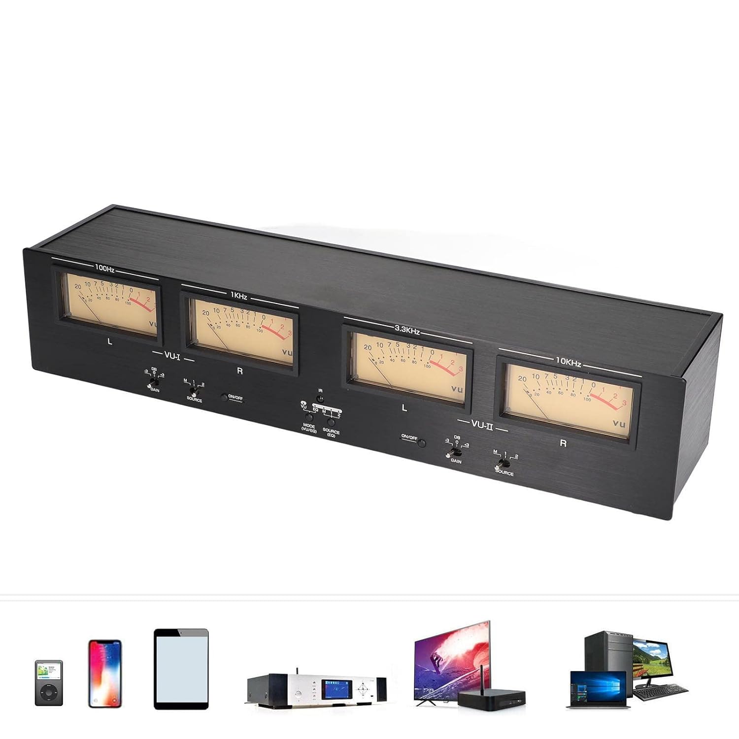 4 Way VU Meter 3 Gain DC 12V 1A Power Off Data Storage Analog Sound Level Meter for Audio Equipment