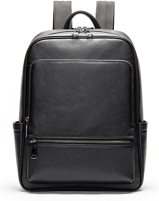 Genuine Leather Laptop Backpack Executive Work & Travel Backpack Minimalist Luxury 30L Capacity Gift Box (Black)
