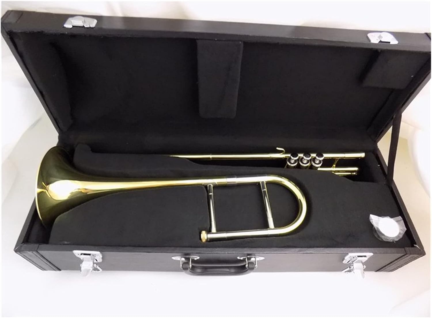 Student Trombone B Trombone Instrument, Yellow Brass Piston Trombone with Shell and Mouthpiece Trombone Kit