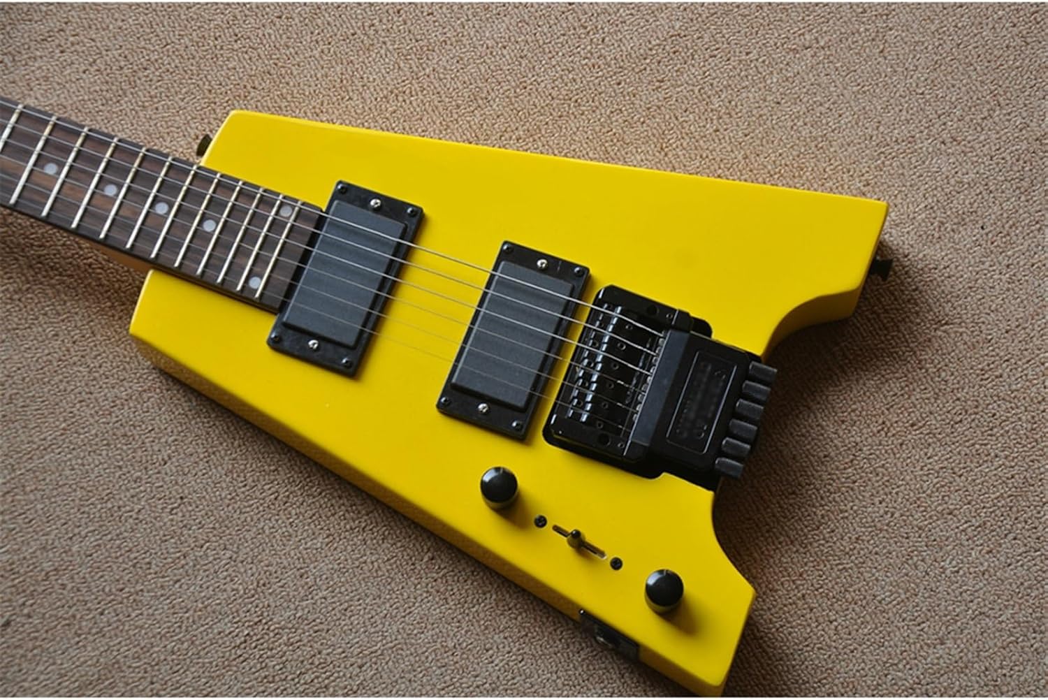 VENEKA Headless Electric Guitar Left Handed Yellow 39 Inches 24 Frets Headless Electric Guitar with Rosewood Fretboard