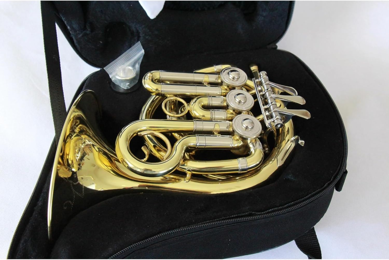 Brass French Horn Mini French Horn Instrument Gold Lacquered French Horn Cloth Cover Foam Box