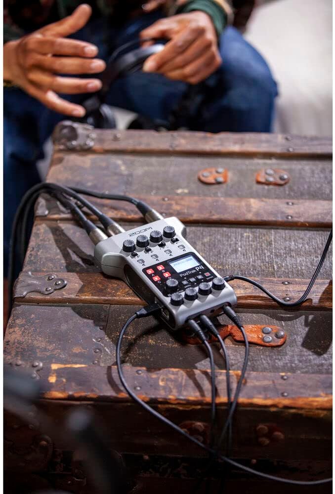 Zoom PodTrak P4 Portable Podcast Recorder with 4x AA Batteries, 32GB SD Card, USB-C to USB-C Cable and StreamEye Polishing Cloth