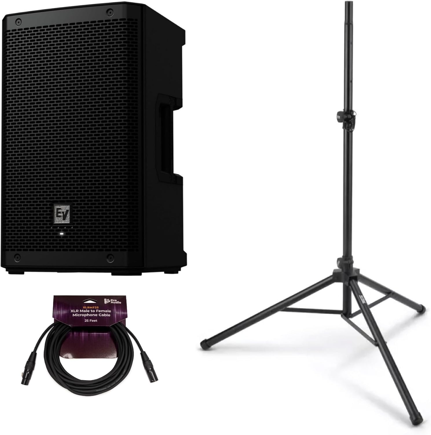 Electro-Voice ZLX-8P-G2 8-Inch 2-Way Powered Loudspeaker with Bluetooth (Black) Bundle with All-Aluminum Speaker Stand Pack and 25-Feet XLR Male to Female Microphone Cable (3 Items)