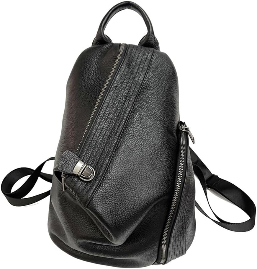 Genuine Leather Shoulder Bag Women's Black Layer Cowhide Backpack Zipper Buckle Anti-theft(D)