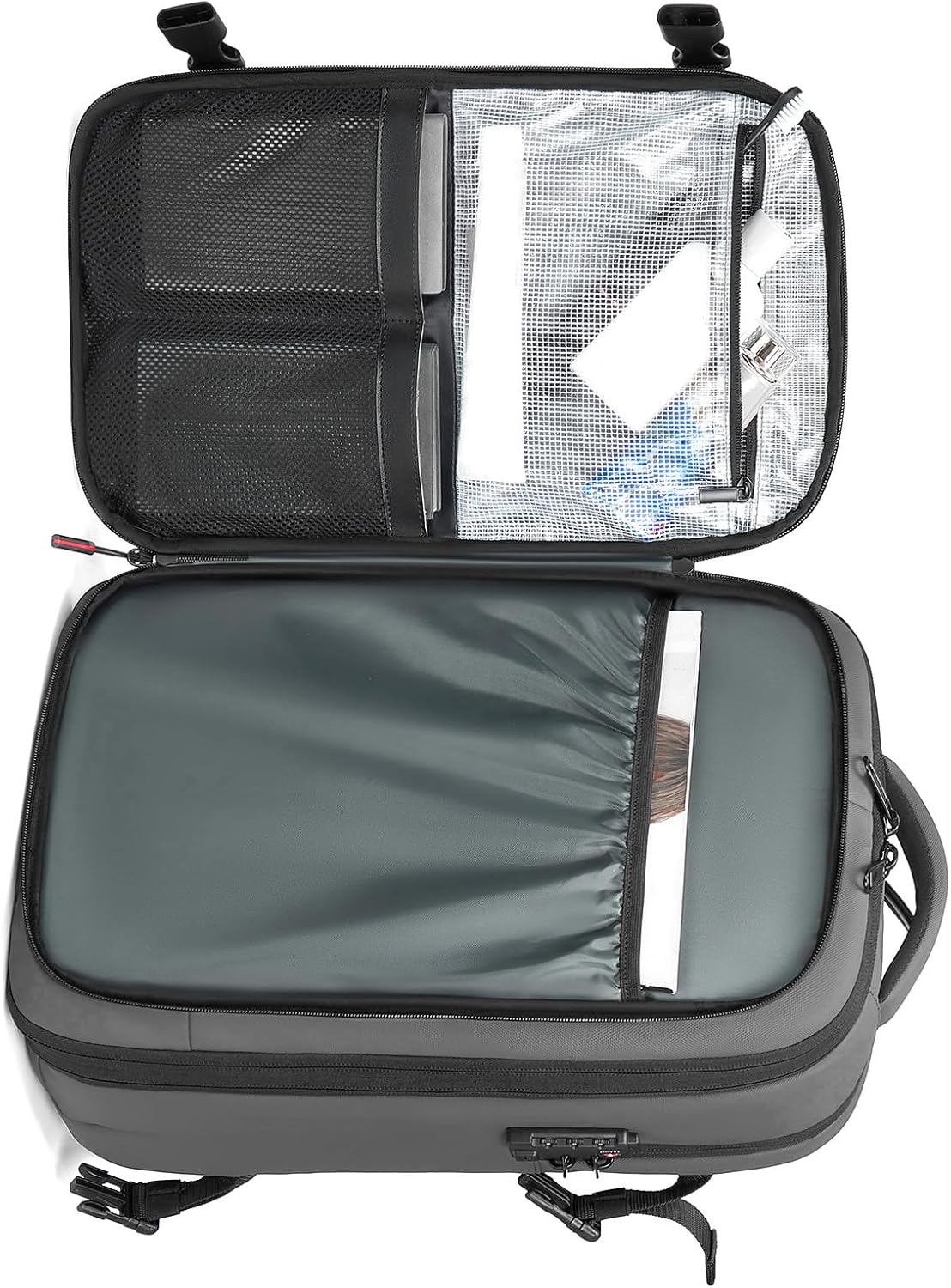 Eujgoov Weekender Backpack Vacuum Seal Compression 25L to 60L Expandable, TSA Lock, with 17 Inch Laptop Compartment, Adjustable Breathable Shoulder Straps for Travel, Luggage Strap (Gray)