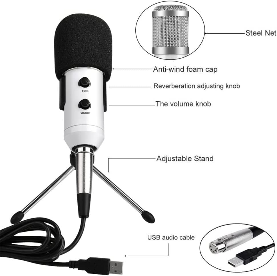 USB Microphone, Plug-and-Play Condenser Microphone, Suitable for PC/Computer Podcast Single-line Conference Room Recording