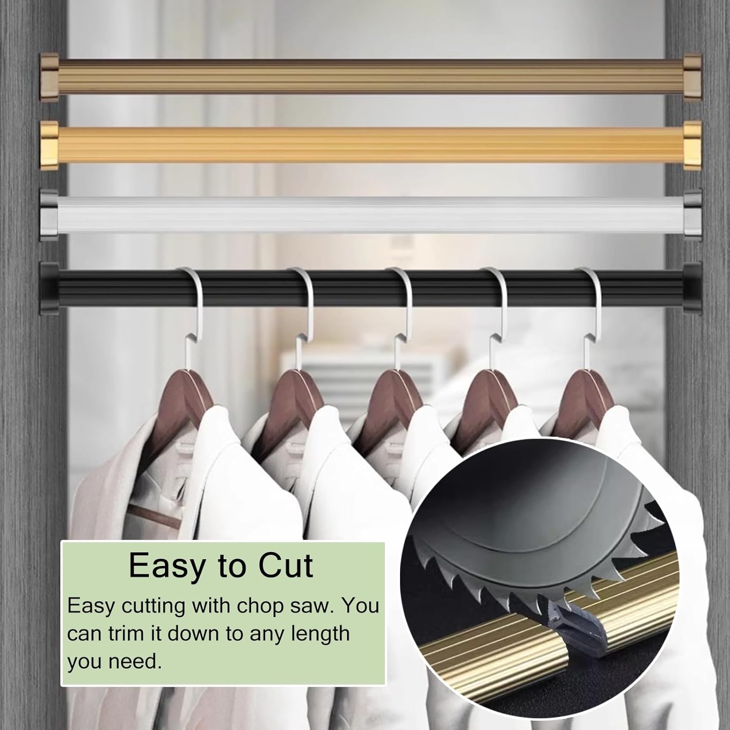 ZAQYCM 2.6mm Thick Heavy Duty Closet Pole Gold, Wardrobe Hanger Bar Kits Wall Mount, Commercial Valet Rod for Retail Store, Hotel Restaurant, Boutique and Bay Window (Size : Closet Width 32