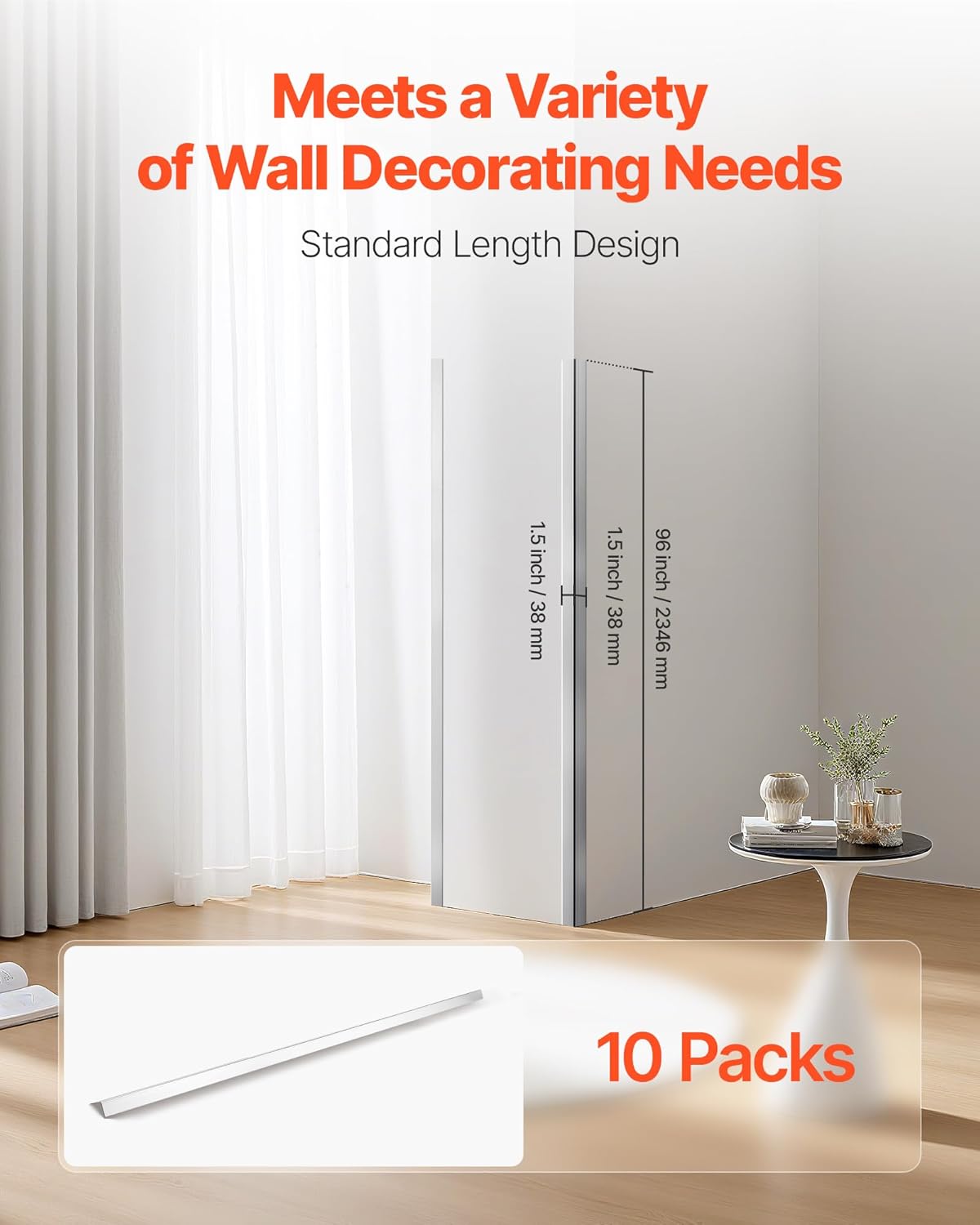 VEVOR Stainless Steel Wall Corner Protector, 1.5 x 1.5 x 96 inch, 10 Pack Metal Corner Guards, 304 Stainless Steel Edge Trim 90-Degree Angle for Home,Office,Commercial Wall Protection, with 3m Tape