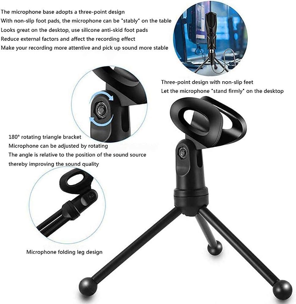 USB Streaming Podcast Computer Microphone, Computer Microphone Studio Cardioid Condenser Set with Desktop Stand, Black