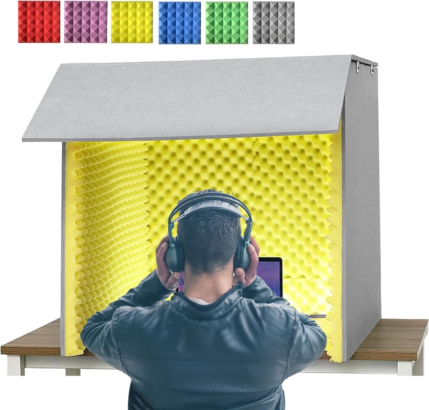 Portable Recording Studio, Microphone Desktop Soundproof Cover, Sound Absorbing Cover, for Studio Singing Broadcast (Yellow)