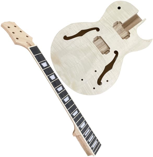 DIY Single Cut Electric Guitar Kits with Mahogany Body and Neck - Rosewood Fingerboard LP Hollow Beginner Kit All Components Included Build Your Own Guitar