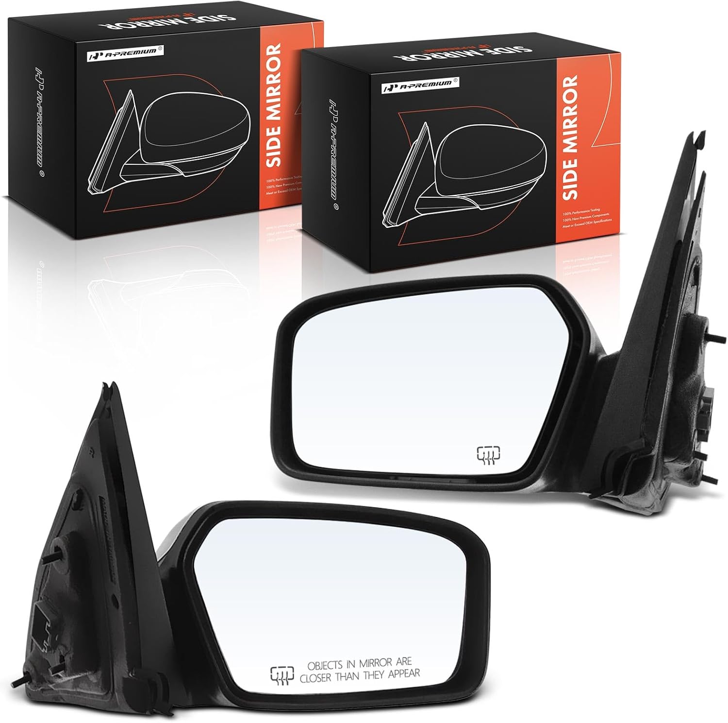 A-Premium Pair (2) Driver and Passenger Side Power Door Mirror - Compatible with Lincoln MKZ 2007-2010, Zephyr 2006 - Heated Manual Folding Chrome Outside Rear View Mirror w/Puddle Light