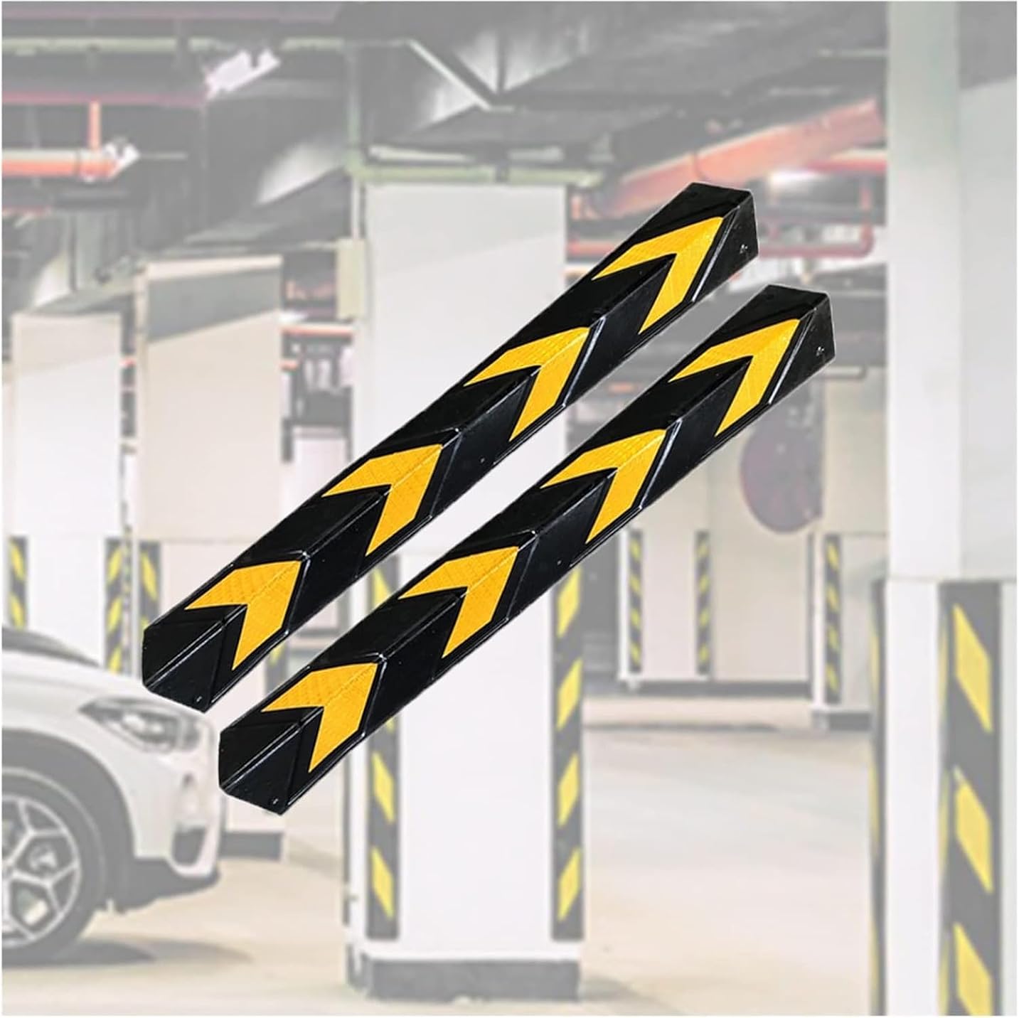 Garage Wall Protector, Rubber Corner Guards Parking Stopper, Car Parking and Warehouse, Reflective Yellow Strip(Black+yellow-120cm,16pcs)