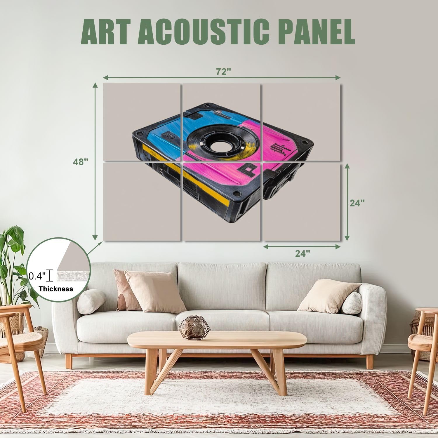 6 Pack Art Acoustic Panels Sound Absorbing Tape Seamless Vintage Colorful Retro Floppy Disk Bright Pink Blue Decorative Soundproof Wall Panels Self Adhesive for Recording Studios Office 72