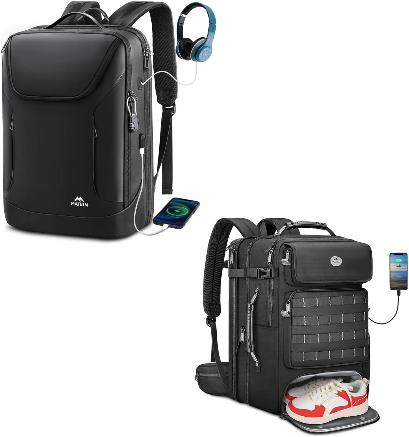 MATEIN Expandable Suitcase Backpack With Shoe Compartment, 52L Large Travel Laptop Backpack. 17 Inch Laptop Backpack Waterproof, Anti Theft Business Work Backpack with Lock