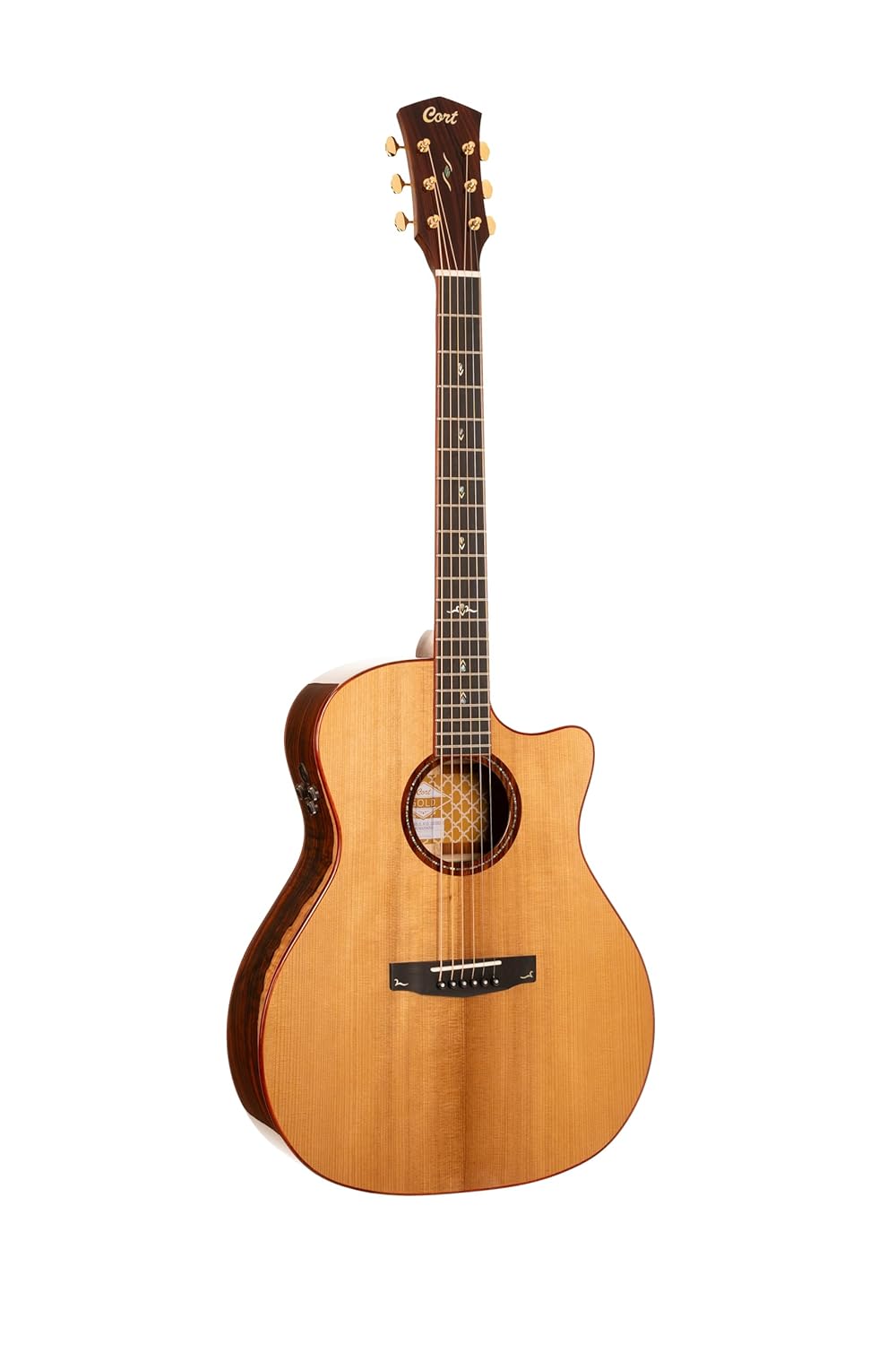 Cort GOLDA10 Gold Series A10 Cocobolo Grand Auditorium Acoustic Electric Guitar, Natural Glossy