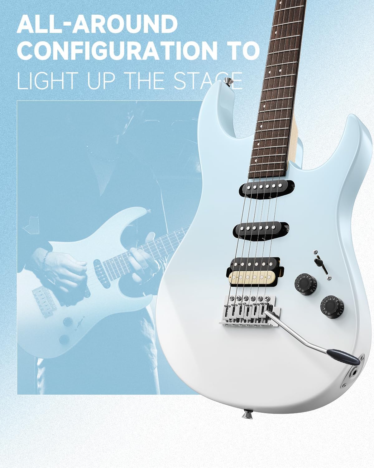 Donner DMT-66 39 Inch Full Size Electric Guitar for Beginner, Starter Electric Guitar Kit with Bag, Gradient Blue