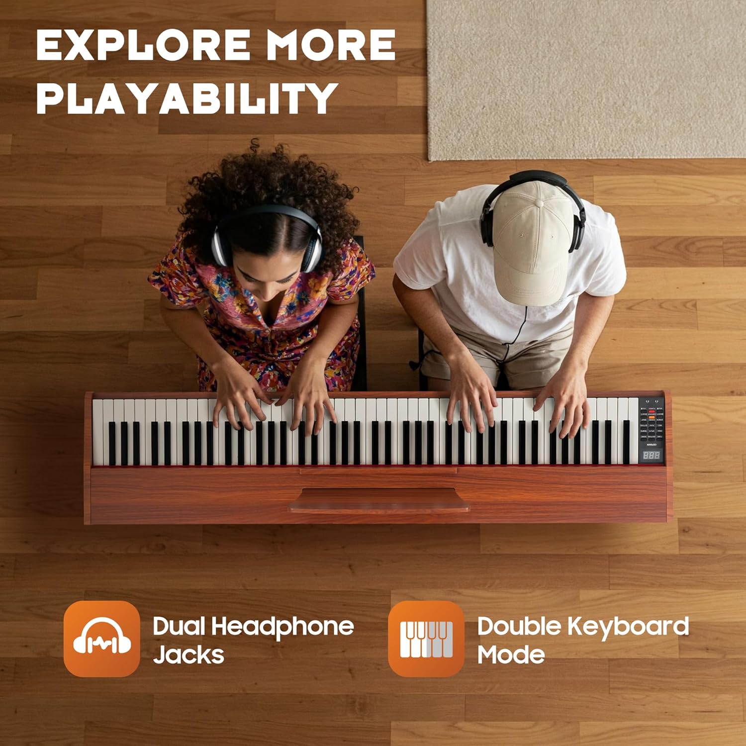 CAHAYA Digital Piano 88 Key – Full-Size Weighted Electric Piano Keyboard with Wooden Body, 380 Sounds, Triple Pedal, USB-MIDI, Ideal Xmas & Holiday for Beginners & Adults