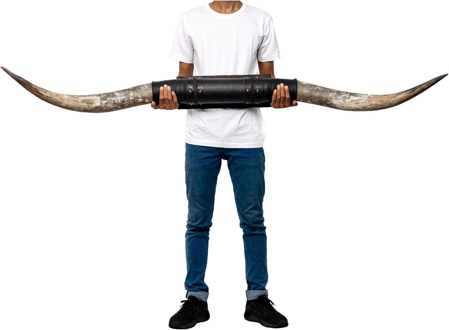 Skull Bliss - Authentic Real Bull Longhorn/Black Leather Horn Mount - Steer Horns/Unique Wall Hangings and Longhorn Wall Decor (Standard Horns)