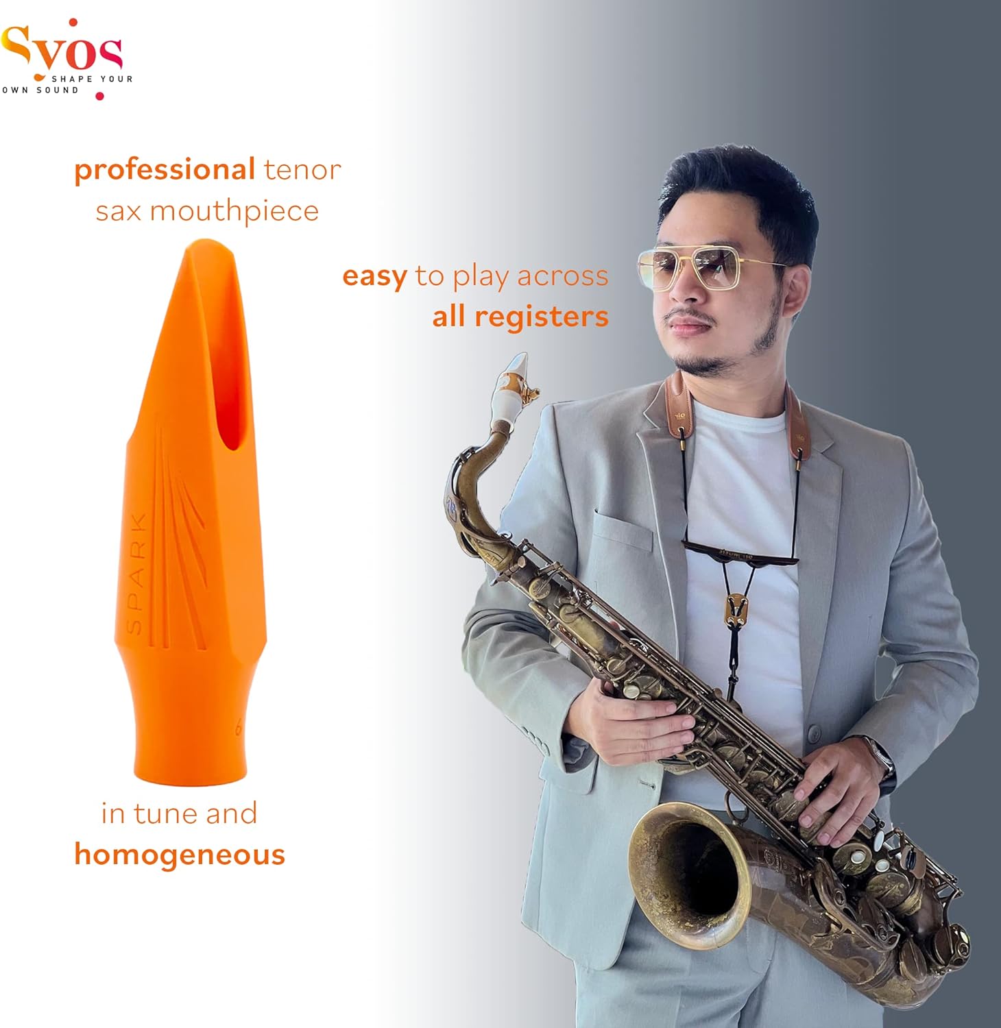 Syos Tenor Saxophone Mouthpiece, Spark Model, 7 Tip Opening, Carmine Red, Improve the Sound of your Sax with this Easy-To-Play, Bright and Powerful Tenor Sax Mouthpiece